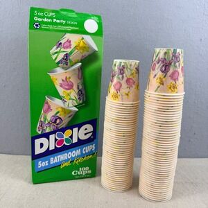 Vintage Dixie 5oz Bathroom Cups Garden Party Floral Design Partial Box 93 Ct